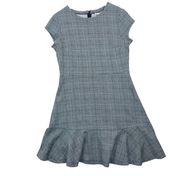 Gap Plaid Fit and Flare Peplum Dress in Ponte, Sz 10 Black plaid - Picture 3 of 16